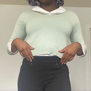 white shirt and sweater on top blouse